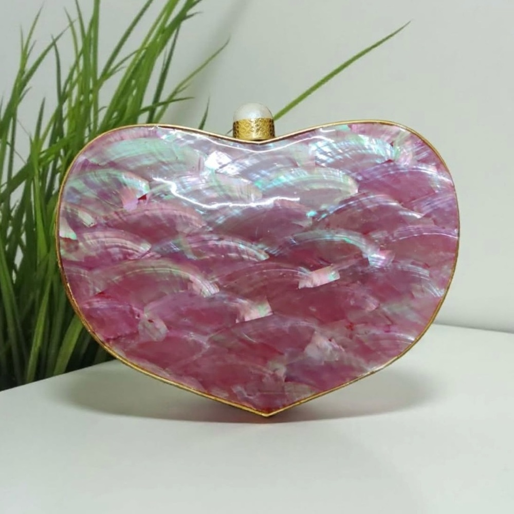 Pink Heart-Shaped Clutch with Gold Trim